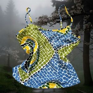 BCBGMaxAzria Blue and Green Patterned Tank Top